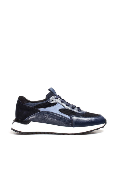 KOALA SYDNEY Men's Navy Blue Mesh and Leather Lace-Up Sneakers with White Sole