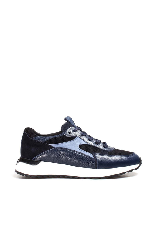 KOALA SYDNEY Men's Navy Blue Mesh and Leather Lace-Up Sneakers with White Sole