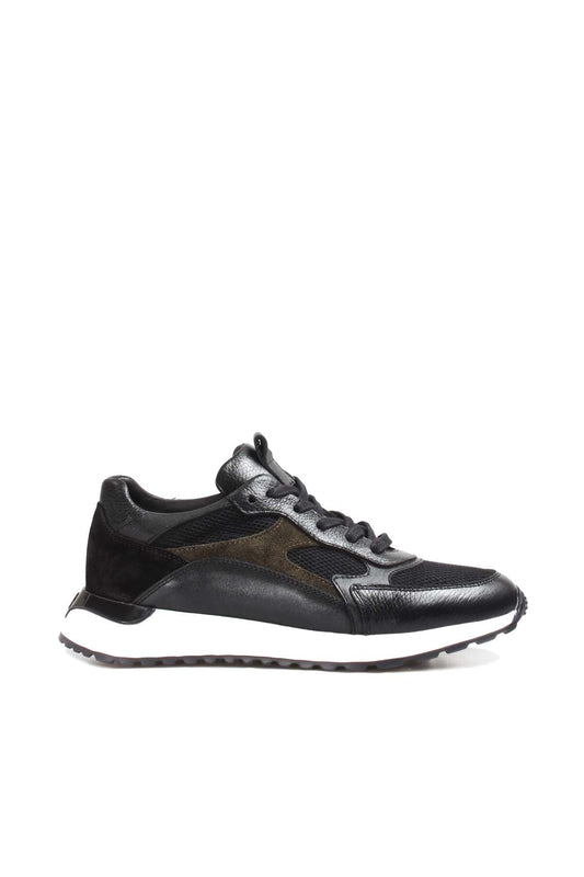 KOALA SYDNEY Men's Black Leather Sneakers with Mesh Panels and White Sole