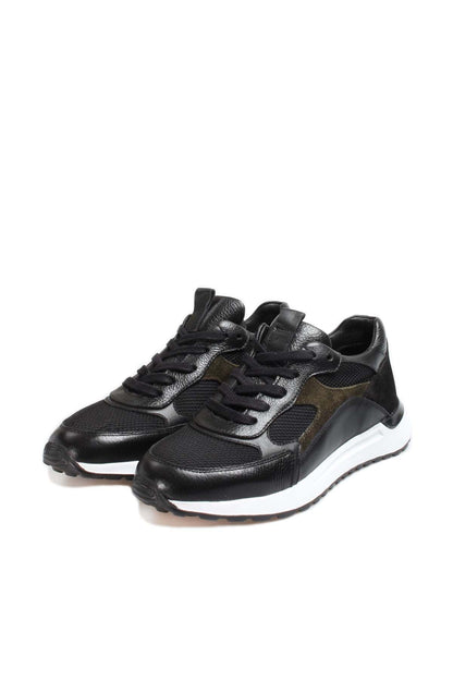 KOALA SYDNEY Men's Black Leather Sneakers with Mesh Panels and White Sole