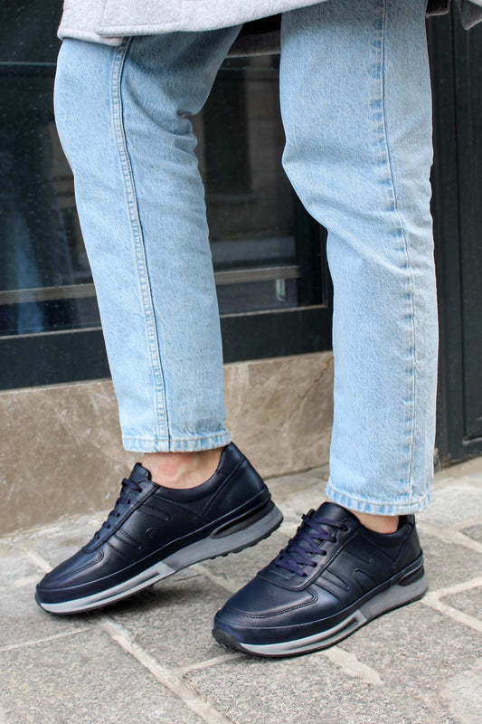 KOALA SYDNEY  Men's Navy Blue Leather Running Shoes-Wessi