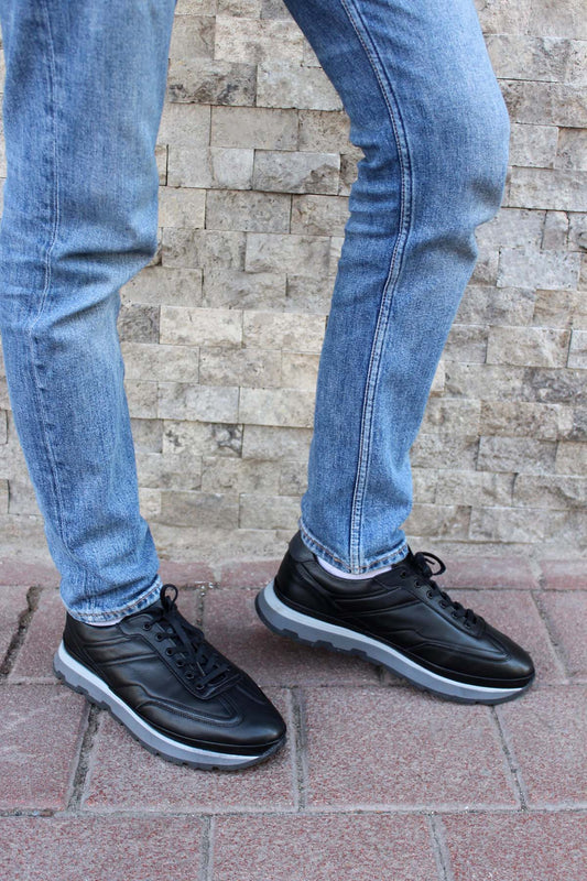 KOALA SYDNEY  Black Leather Retro Sneakers Wessi