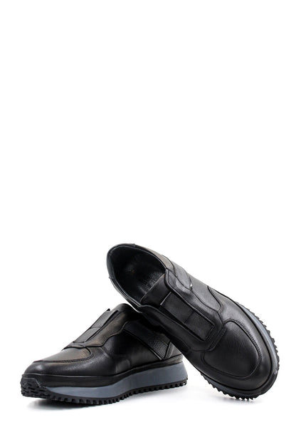 KOALA SYDNEY Men's Black Leather Slip-On Sneakers with Cushioned Sole