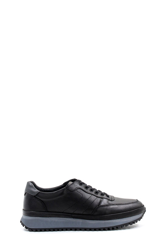 KOALA SYDNEY Men's Black Leather Lace-Up Sneakers with Contrasting Sole