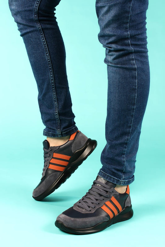 KOALA SYDNEY  Men's Gray and Orange Stripe Sneakers-Wessi