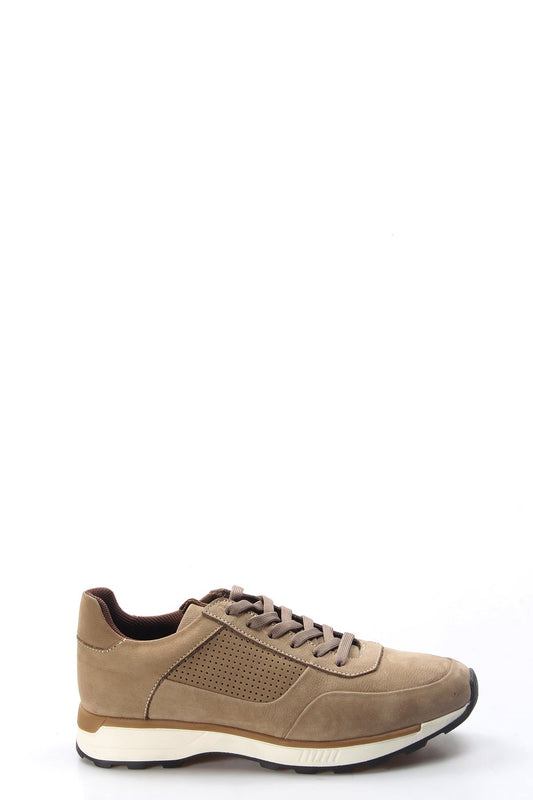 Men's Beige Suede Sneakers with Perforated Side Panel