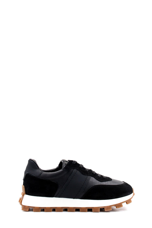KOALA SYDNEY Men's Black Leather and Suede Sneakers with Contrast Sole