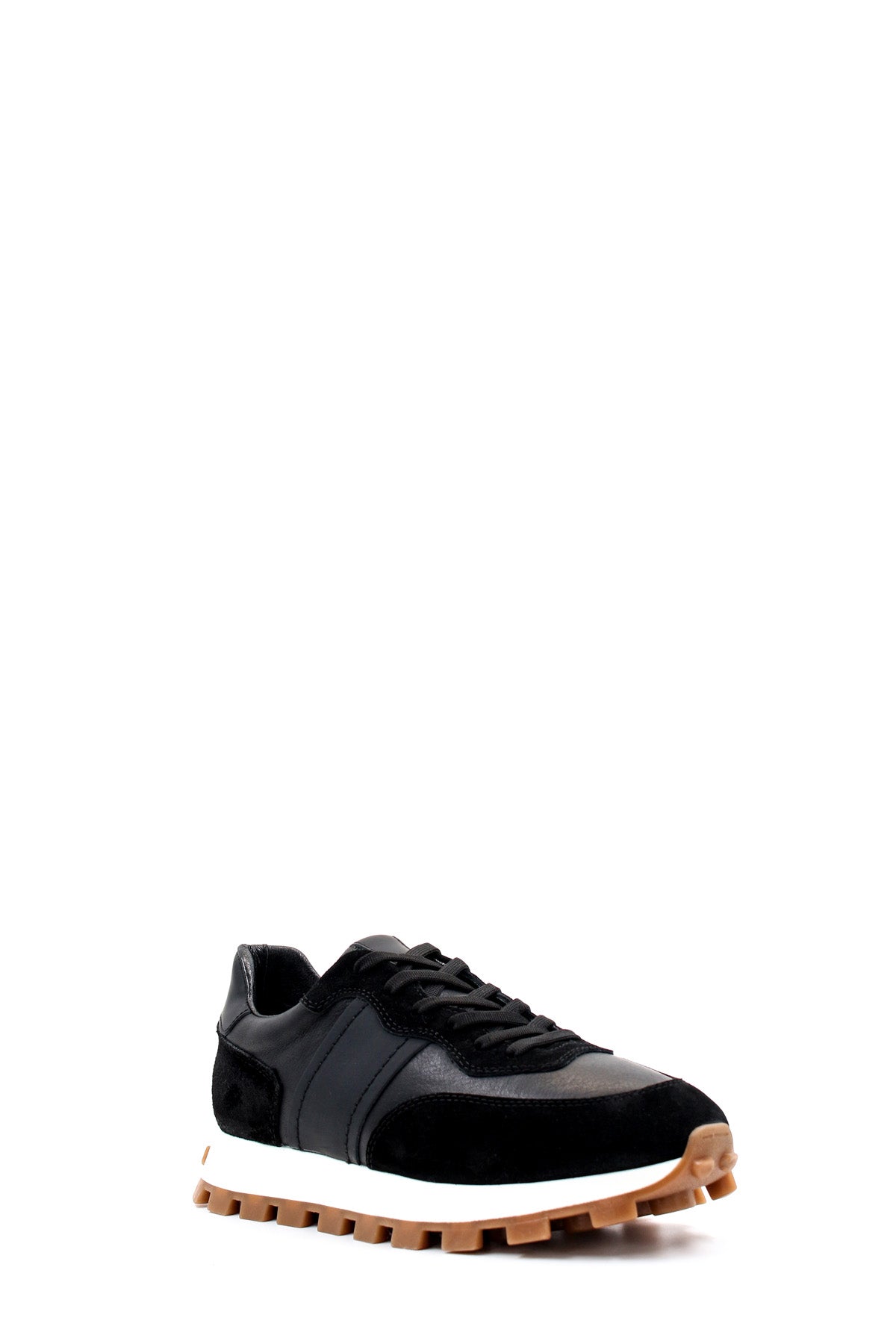 KOALA SYDNEY Men's Black Leather and Suede Sneakers with Contrast Sole