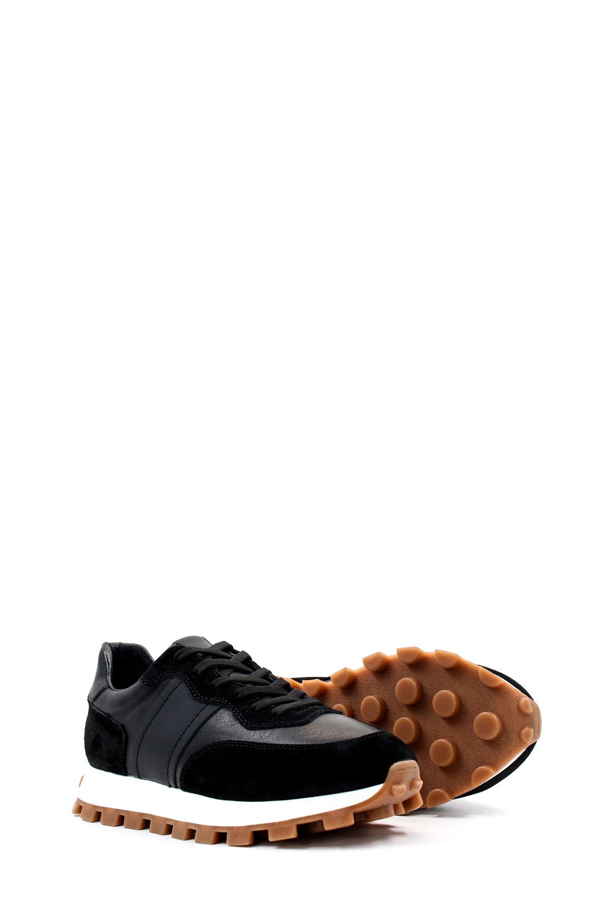 KOALA SYDNEY Men's Black Leather and Suede Sneakers with Contrast Sole