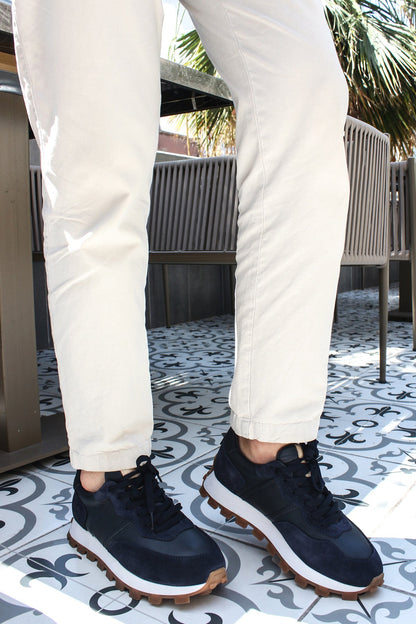 KOALA SYDNEY Men's Navy Blue Suede and Leather Casual Sneakers with White Sole