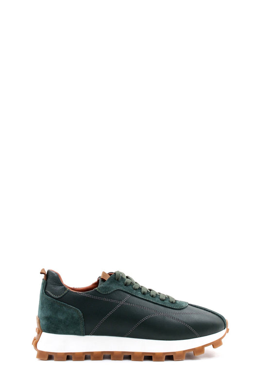 KOALA SYDNEY Men's Green and Brown Casual Sneakers with Suede and Leather Upper