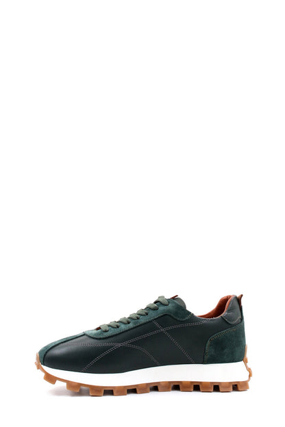 KOALA SYDNEY Men's Green and Brown Casual Sneakers with Suede and Leather Upper