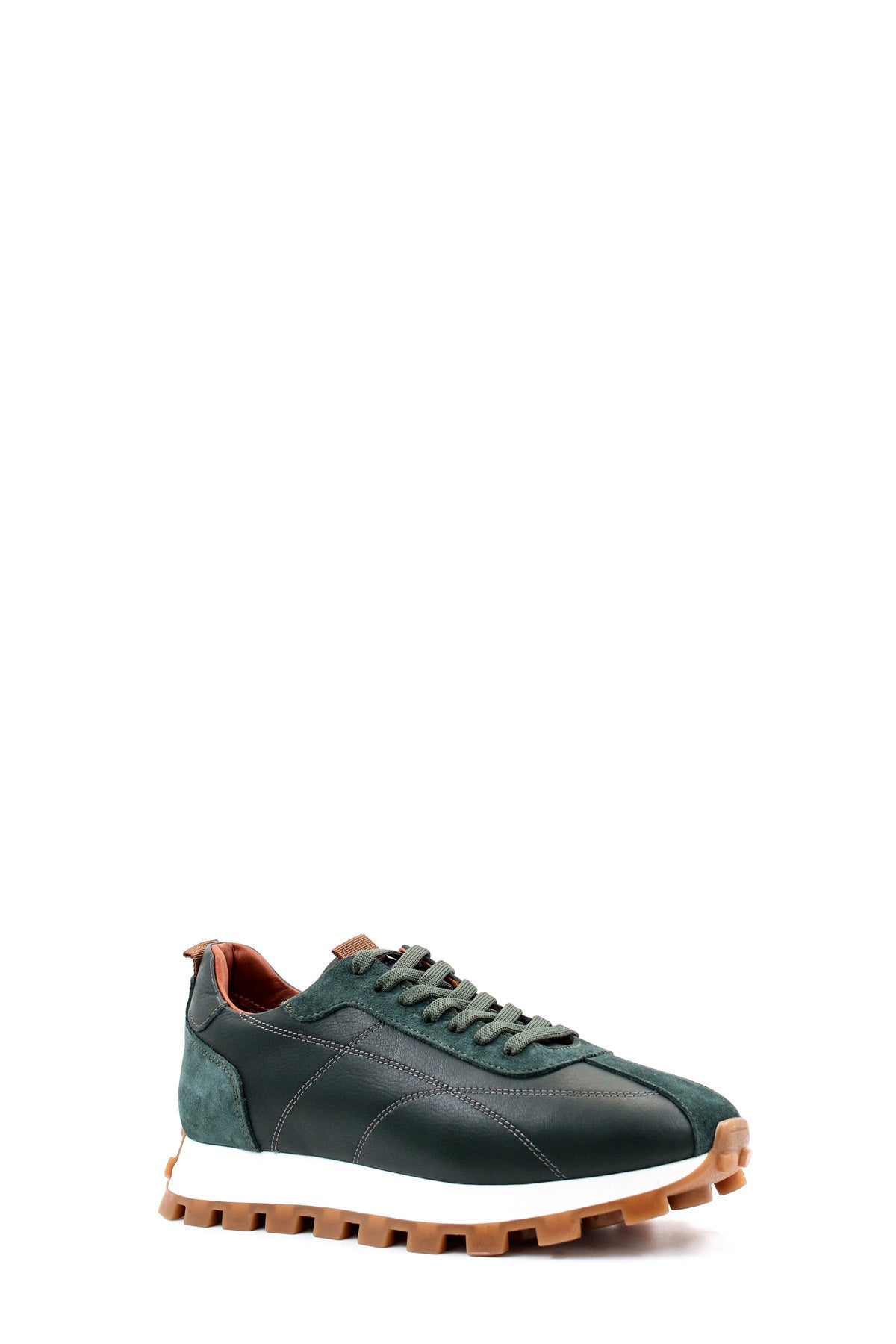 KOALA SYDNEY Men's Green and Brown Casual Sneakers with Suede and Leather Upper