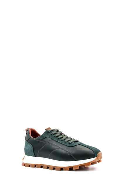 KOALA SYDNEY Men's Green and Brown Casual Sneakers with Suede and Leather Upper