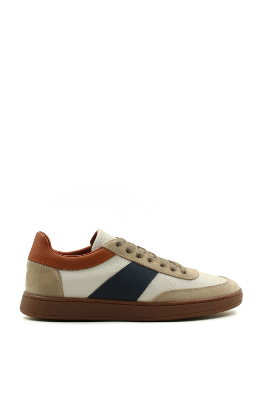 KOALA SYDNEY Men's Beige and Grey Suede Casual Sneakers with Brown and Navy Accents