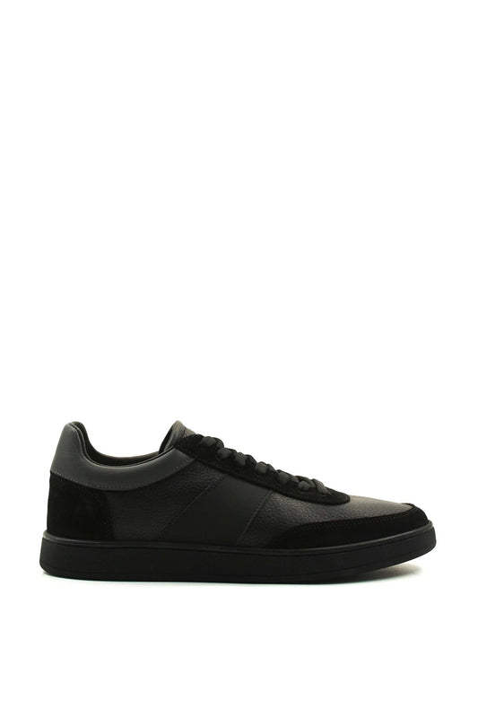 KOALA SYDNEY Men's Black Leather Casual Sneakers with Suede Accents