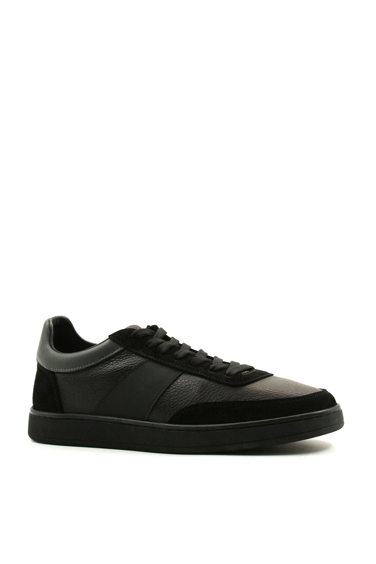 Men's Black Leather Casual Sneakers with Suede Accents
