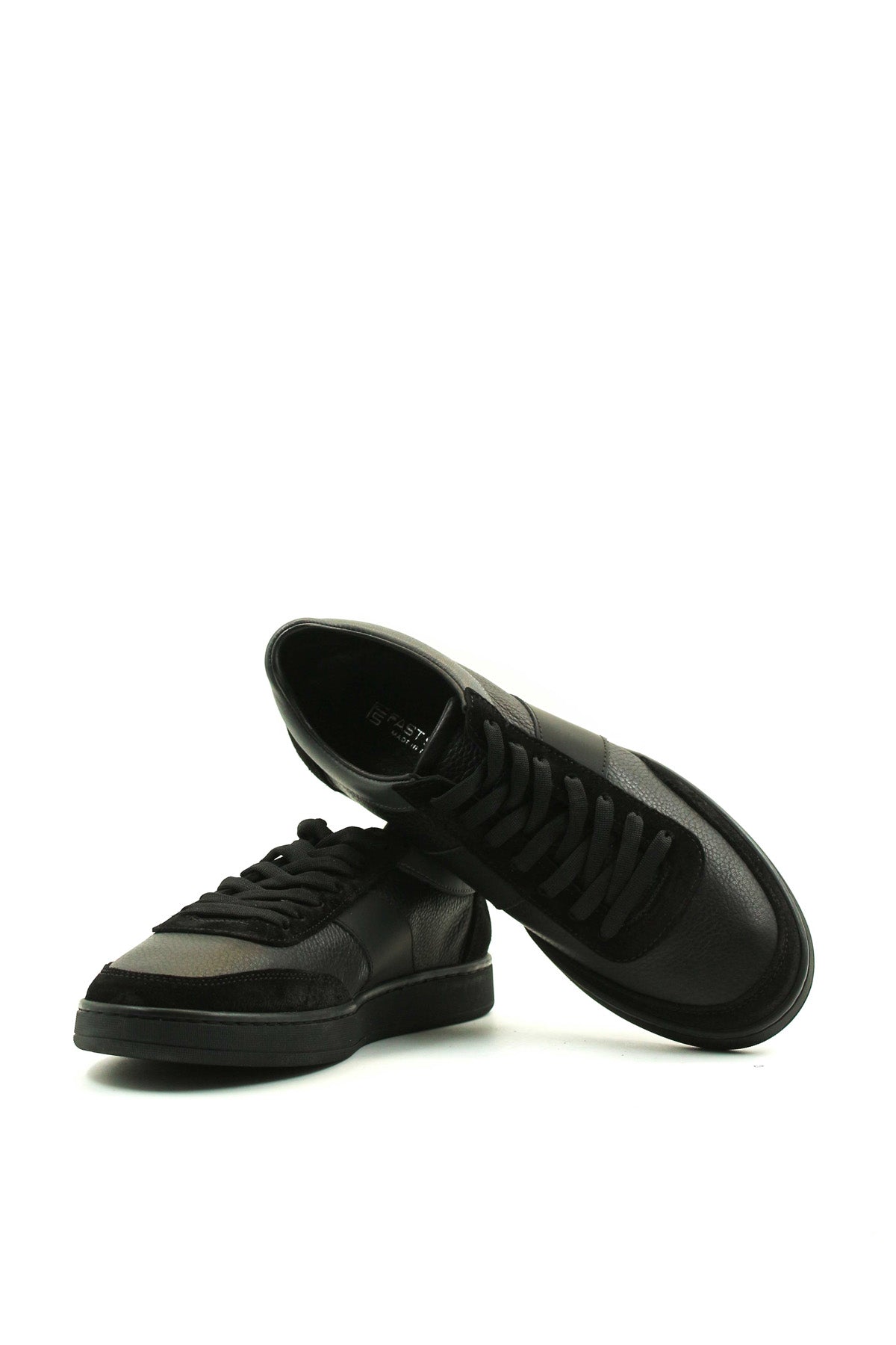 Men's Black Leather Casual Sneakers with Suede Accents