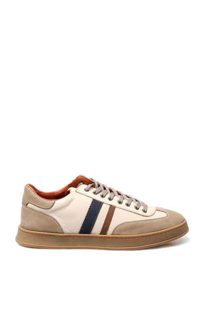 KOALA SYDNEY Men's Beige Leather Sneakers with Brown and Navy Stripes