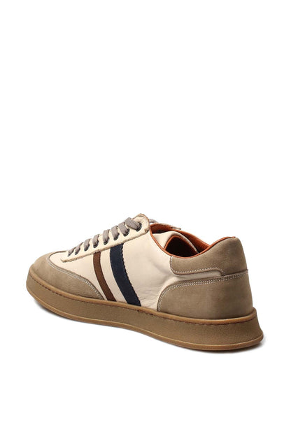 KOALA SYDNEY Men's Beige Leather Sneakers with Brown and Navy Stripes