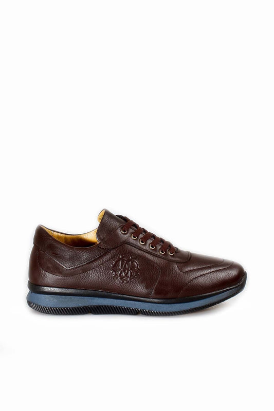 KOALA SYDNEY Men's Brown Leather Casual Sneakers with Blue Sole
