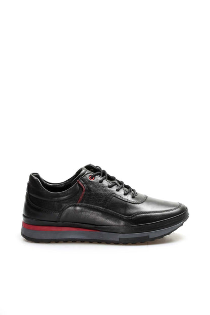 KOALA SYDNEY  Men's Black Leather Sneakers with Red Stripe Accent