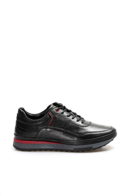 KOALA SYDNEY  Men's Black Leather Sneakers with Red Stripe Accent