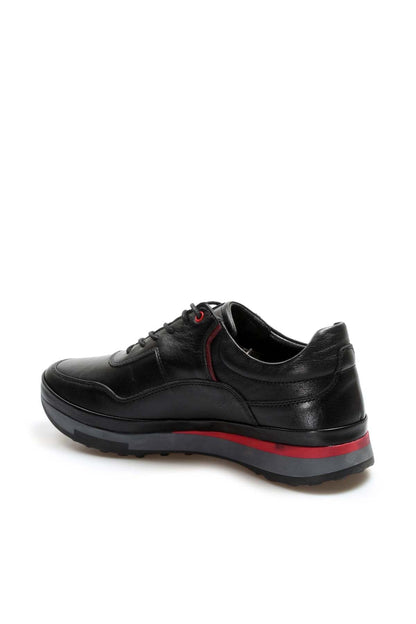 KOALA SYDNEY  Men's Black Leather Sneakers with Red Stripe Accent