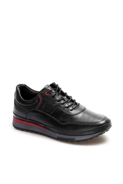 KOALA SYDNEY  Men's Black Leather Sneakers with Red Stripe Accent