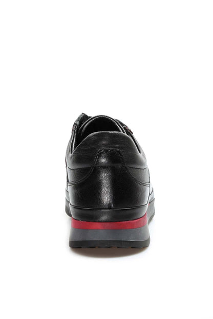 KOALA SYDNEY  Men's Black Leather Sneakers with Red Stripe Accent