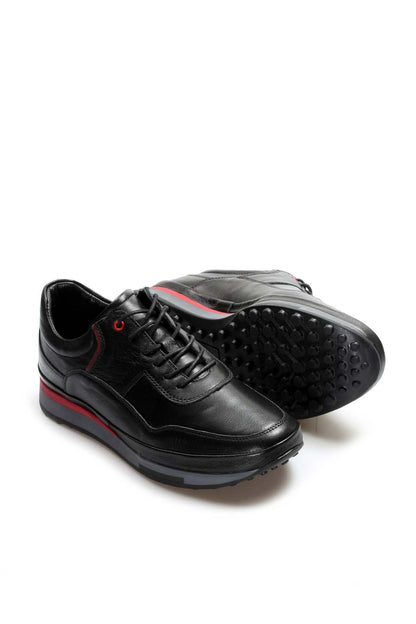 KOALA SYDNEY  Men's Black Leather Sneakers with Red Stripe Accent