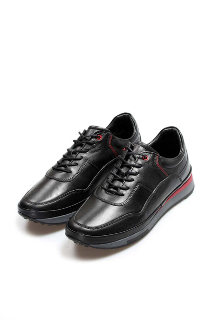 KOALA SYDNEY  Men's Black Leather Sneakers with Red Stripe Accent