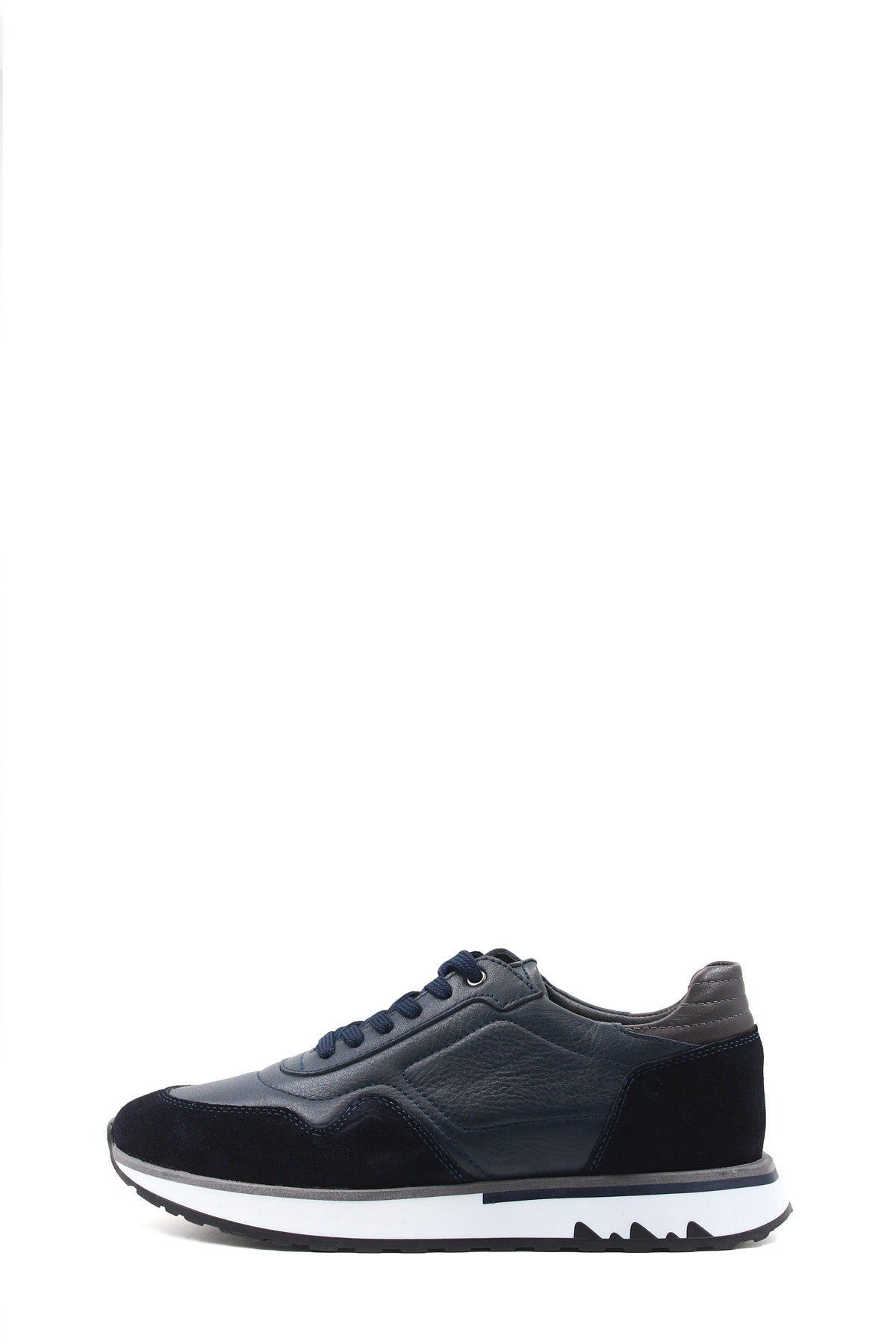 Men's Navy Blue Leather Sneakers with White Sole