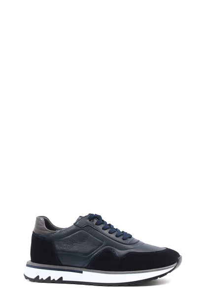 Men's Navy Blue Leather Sneakers with White Sole