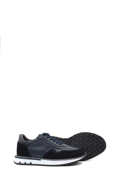 Men's Navy Blue Leather Sneakers with White Sole