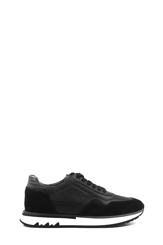 KOALA SYDNEY Men's Black Leather and Suede Sneakers with White Sole