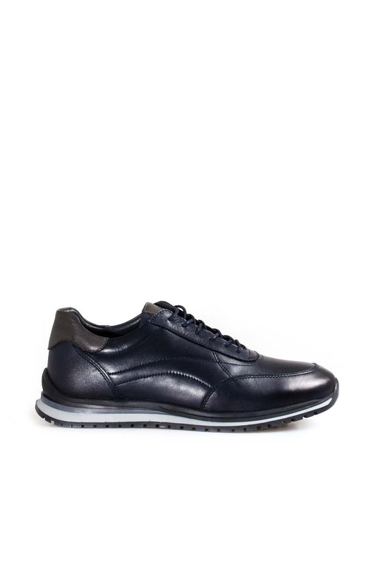KOALA SYDNEY Men's Navy Blue Casual Leather Sneakers with Grey Accents