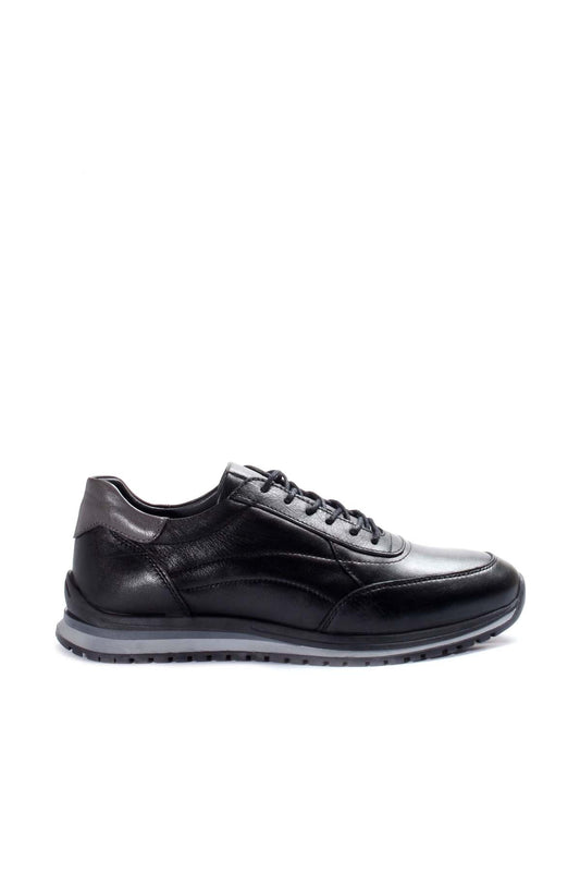 KOALA SYDNEY Men's Black Leather Lace-Up Sneakers with Contrast Sole