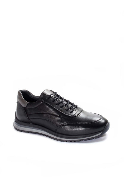 KOALA SYDNEY Men's Black Leather Lace-Up Sneakers with Contrast Sole