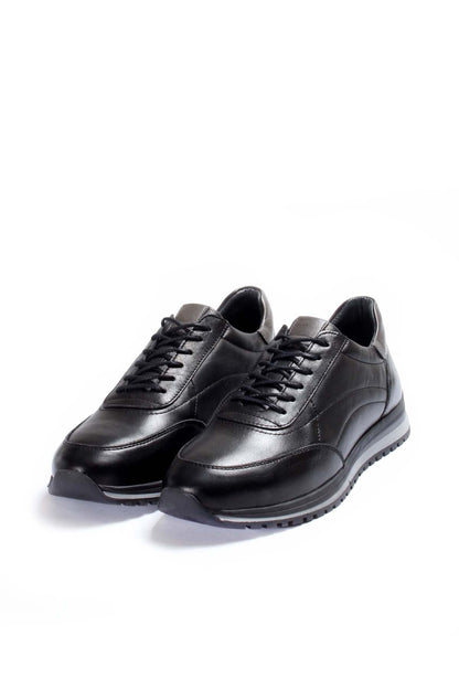 KOALA SYDNEY Men's Black Leather Lace-Up Sneakers with Contrast Sole