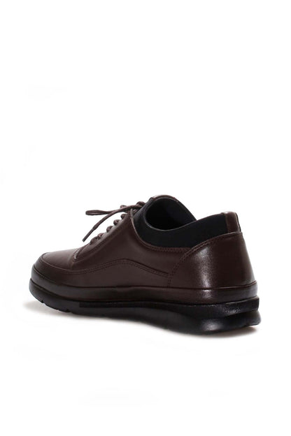 Men's Brown Leather Lace-Up Sneakers with Padded Collar