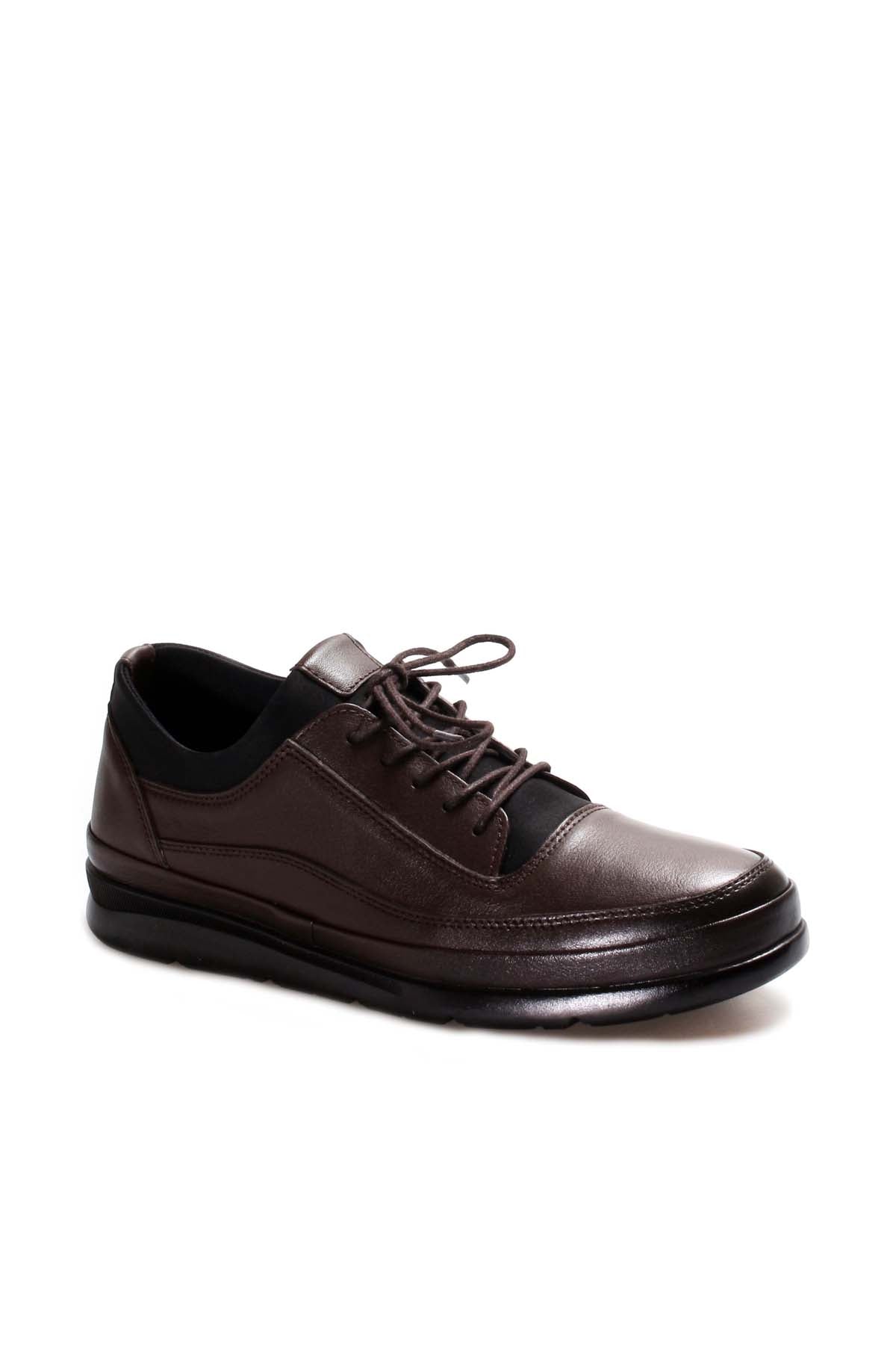 Men's Brown Leather Lace-Up Sneakers with Padded Collar