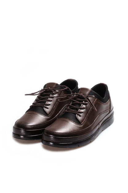 Men's Brown Leather Lace-Up Sneakers with Padded Collar