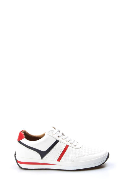 KOALA SYDNEY Men's White Leather Sneakers with Red and Blue Stripes