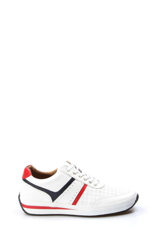 KOALA SYDNEY Men's White Leather Sneakers with Red and Blue Stripes
