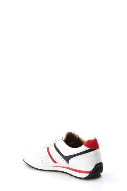 KOALA SYDNEY Men's White Leather Sneakers with Red and Blue Stripes