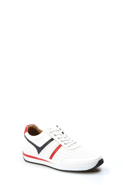 KOALA SYDNEY Men's White Leather Sneakers with Red and Blue Stripes