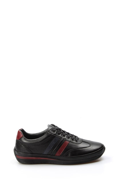 Men's Black Leather Sneakers with Red and Navy Stripes - Wessi