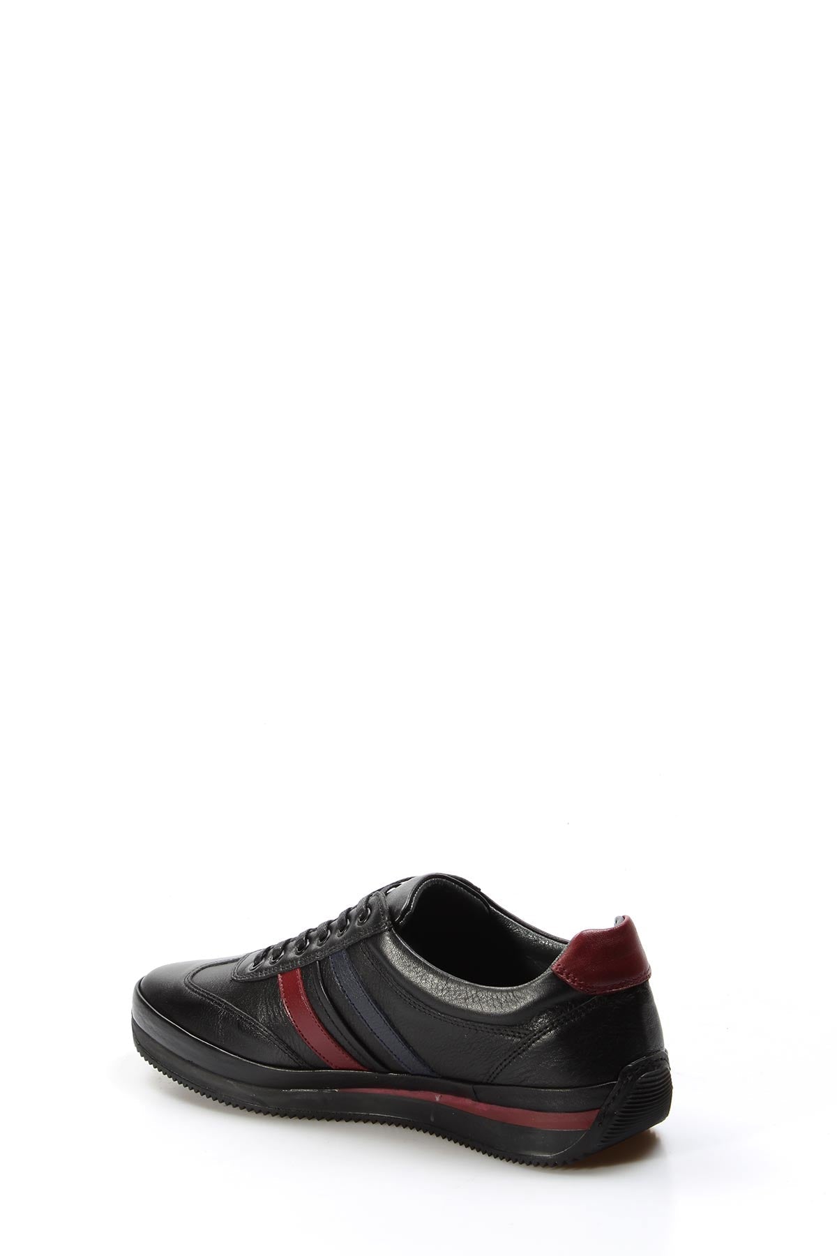 Men's Black Leather Sneakers with Red and Navy Stripes - Wessi