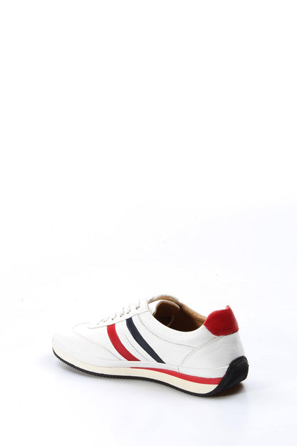 KOALA SYDNEY Men's White Leather Sneakers with Red and Navy Stripes